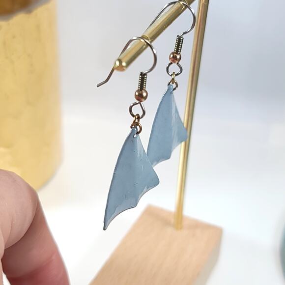 Blue Geometric Triangular Dangle Earrings, Minimalist Jewelry with Modern Design - Picture 6 of 10